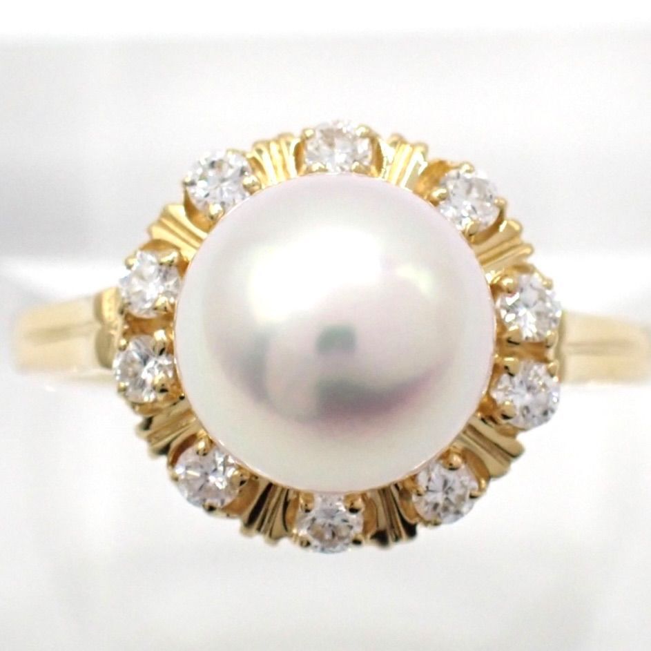 MIKIMOTO ミキモト 8.3mm あこや あこや真珠 パール ダイヤ ダイヤモンド ヘイロー リング K18 YG 11号 ホワイト イエローゴールド 4733