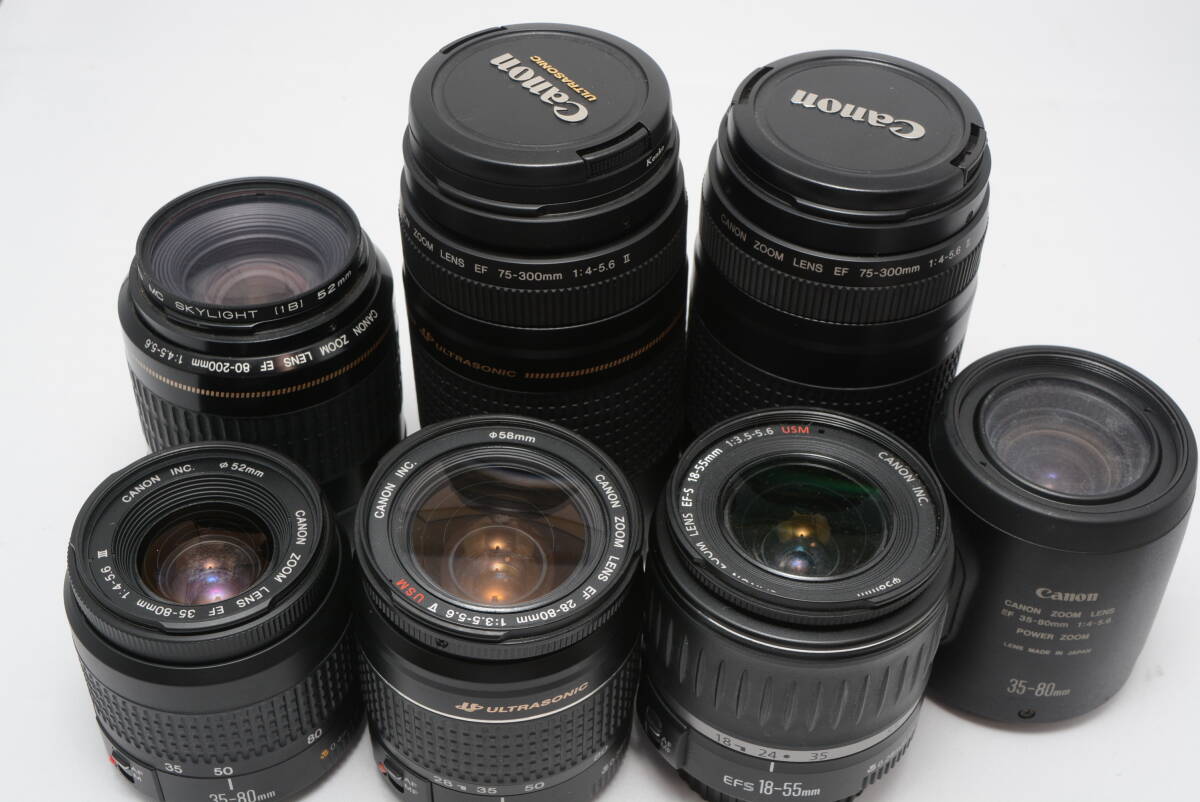★7個まとめ★ Canon キャノン カメラ レンズ EF 35-80 / EF 18-55 / EF 28-80 / EF 75-300 / EF 80-200 など 動作未確認 1円スタート