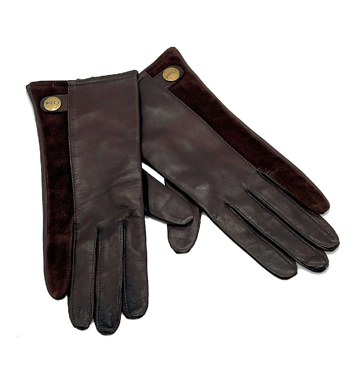 ●Chloe クロエ レザーグローブ 手袋 レディース ダークブラウン 中古品 f25-664 f_b