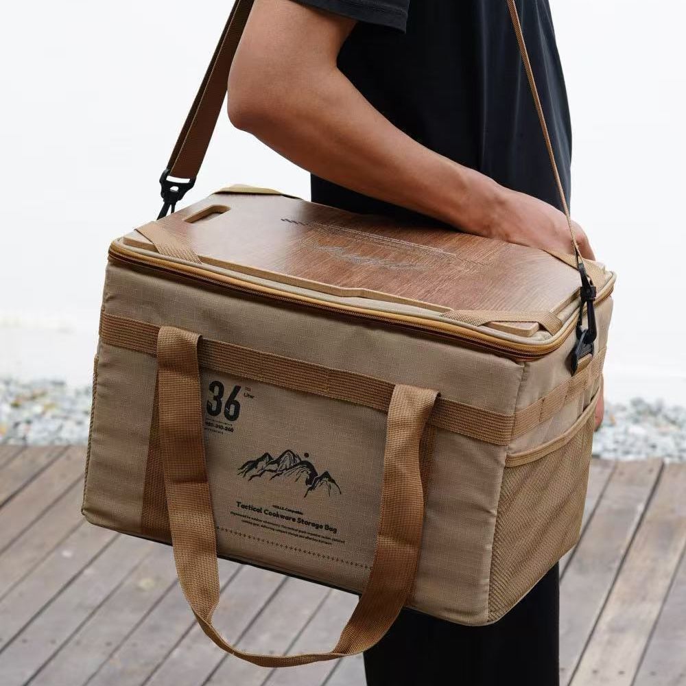 天板付き36L大セイズ キャンプ超高品質多機能收納ケース自立式大容量収納バッグ厚くして衝突を防ぐ アウトドア 登山41×30×28cm 3色カーキ