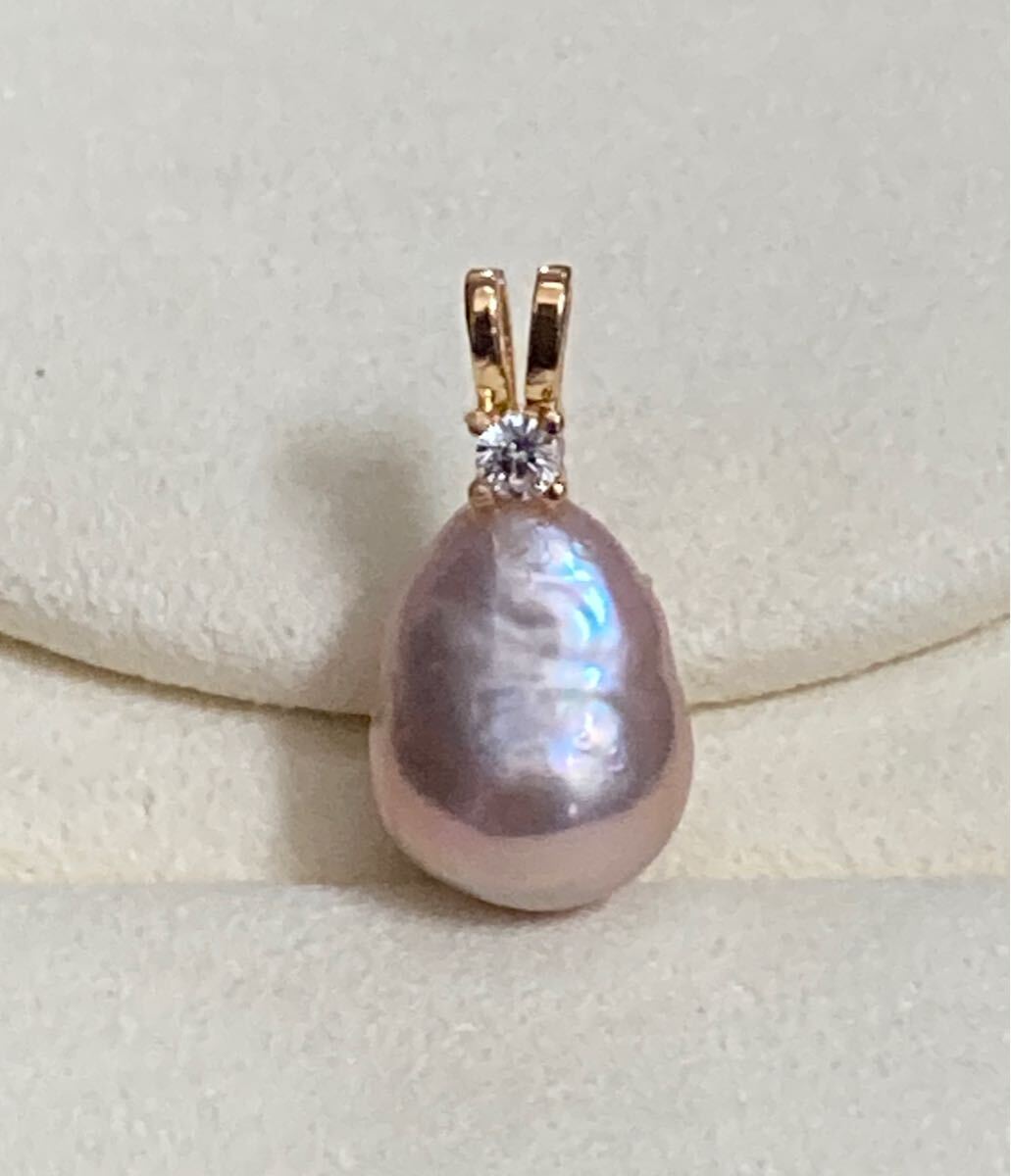 照り良く　バロックパール　天然真珠ペンダントトップ　パープル　9-11mm