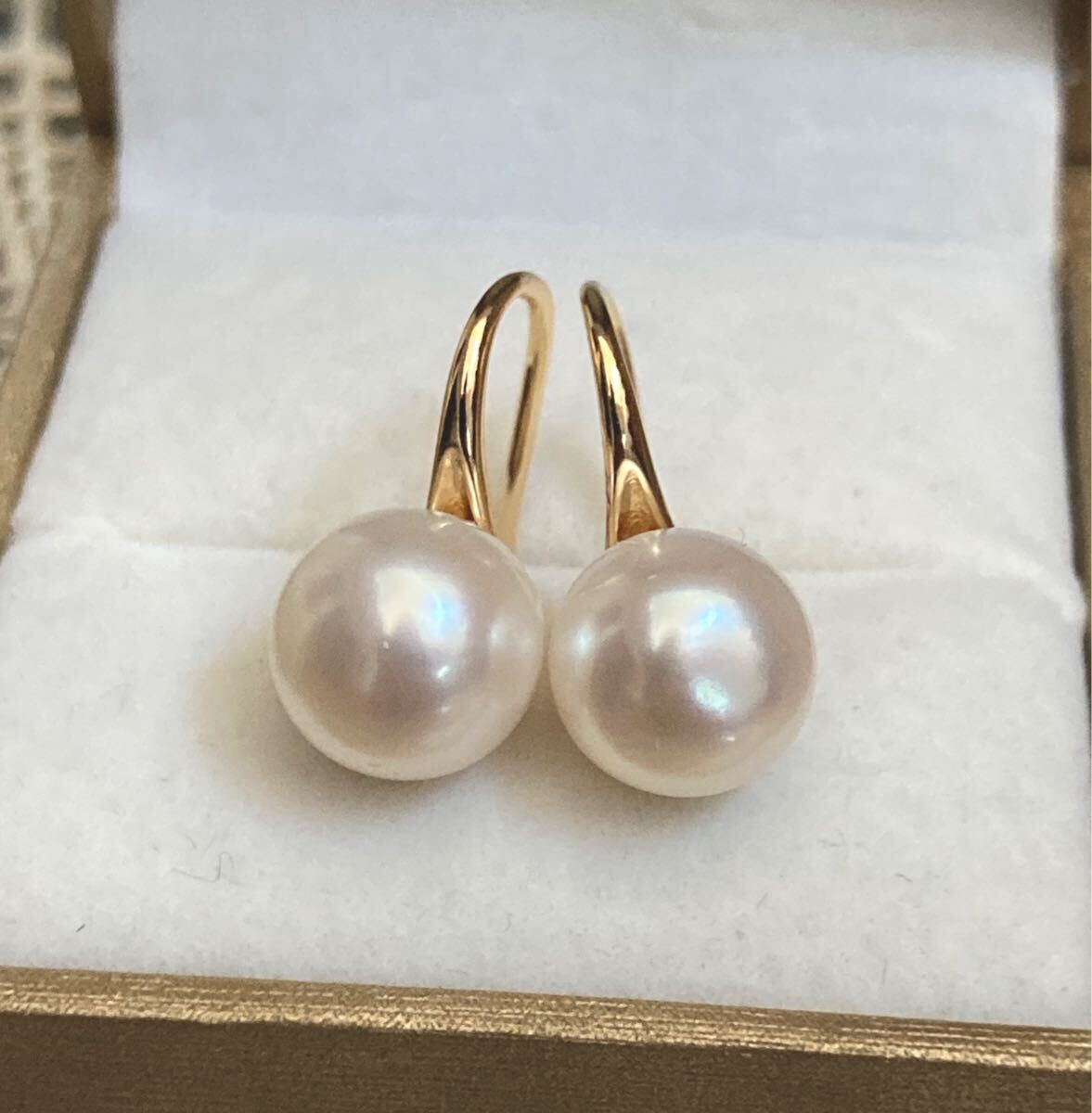 天然真珠ピアス　パール　クリーム系ホワイト　k18GP 8.5-9mm アレルギー対策　da1