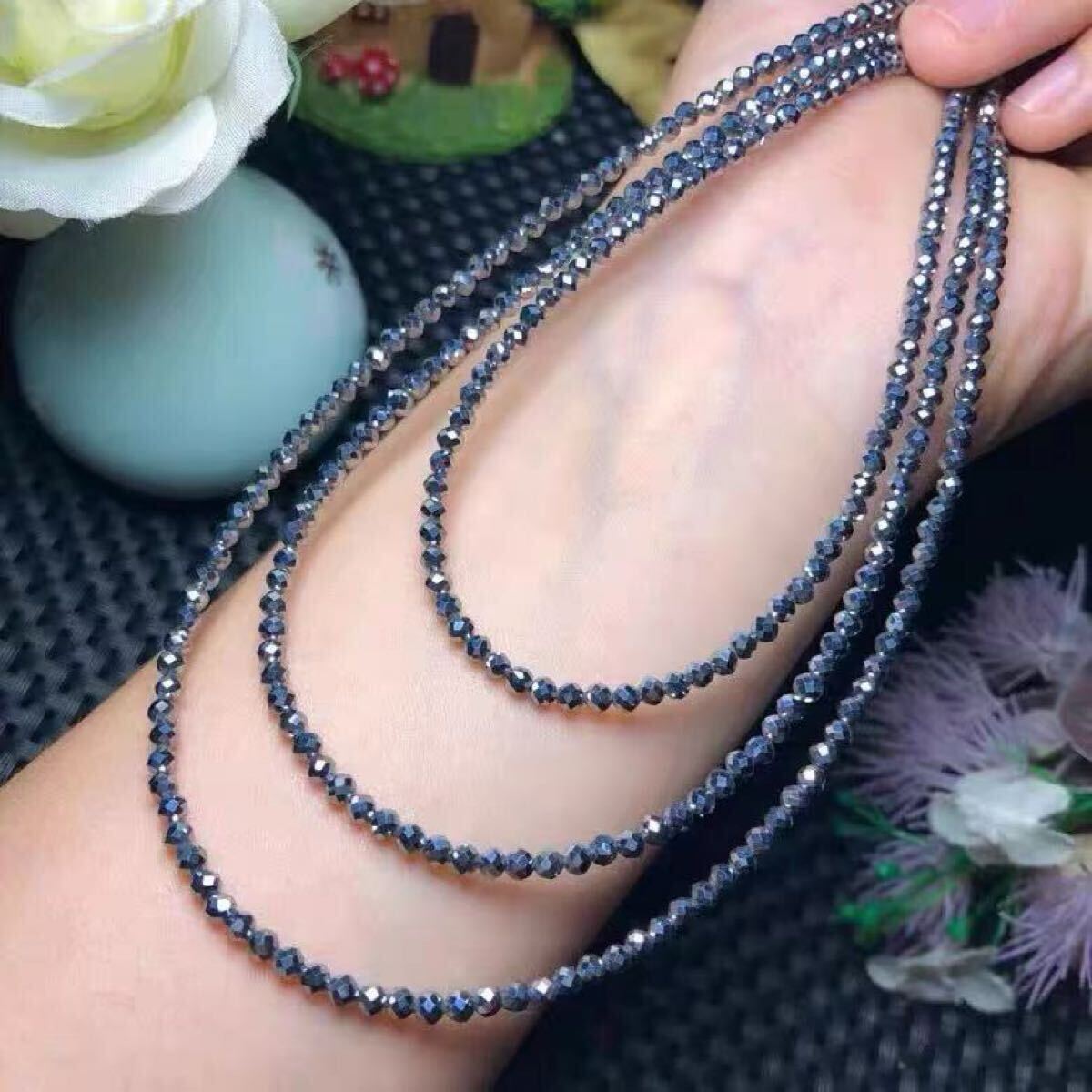 テラヘルツ　ネックレス　健康　4mm スターカット　ブラック　調節可能