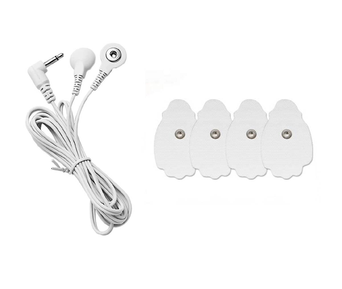 EMS 低周波治療器（低周波マッサージ器）用導子コード（低周波EMS用のケーブル）+ 交換用パッド（電極パッド） ４枚セット（２枚×２組）