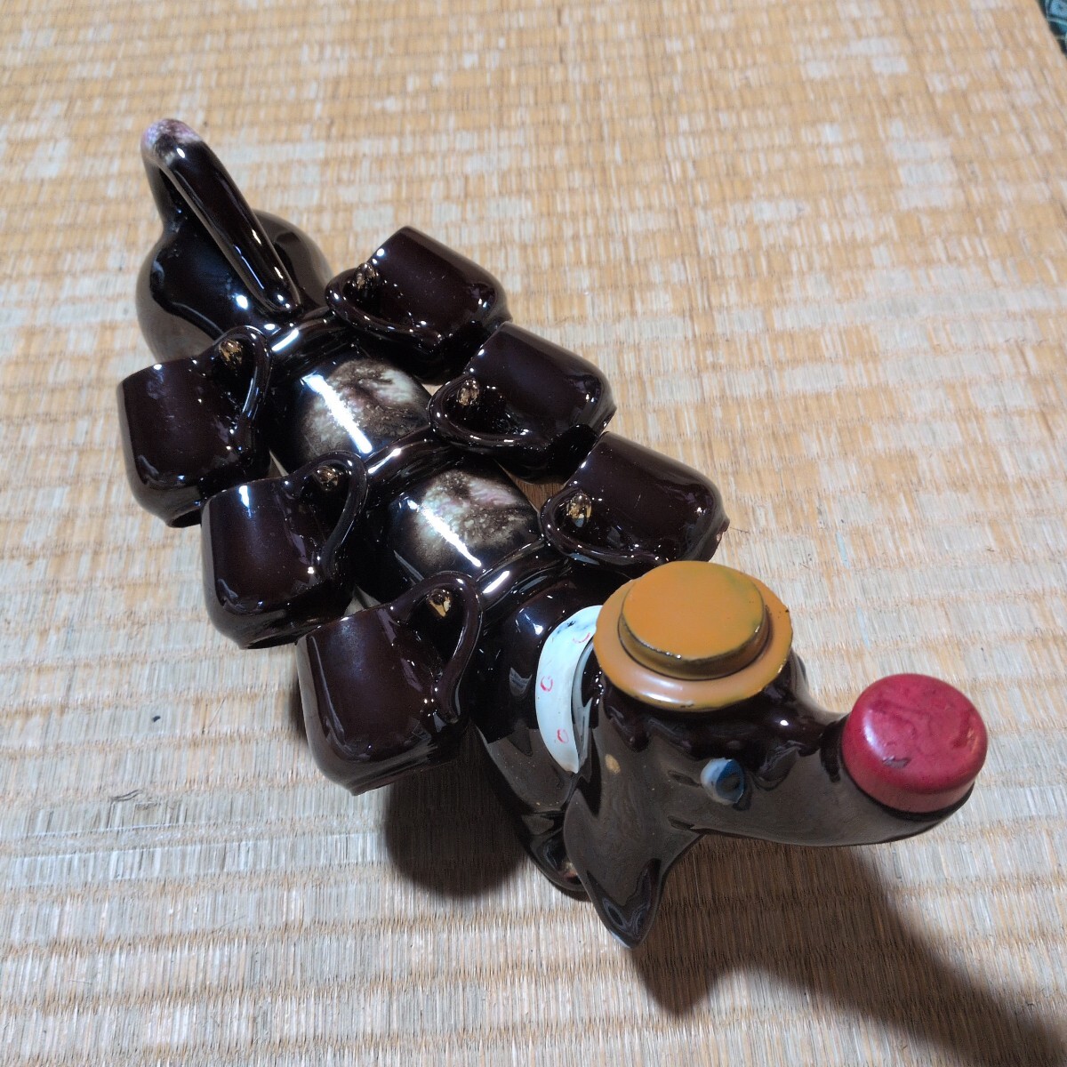 ダックスフンド デキャンタ カップ 空瓶 蓋付き 犬 陶器 置物 当時物 レトロ