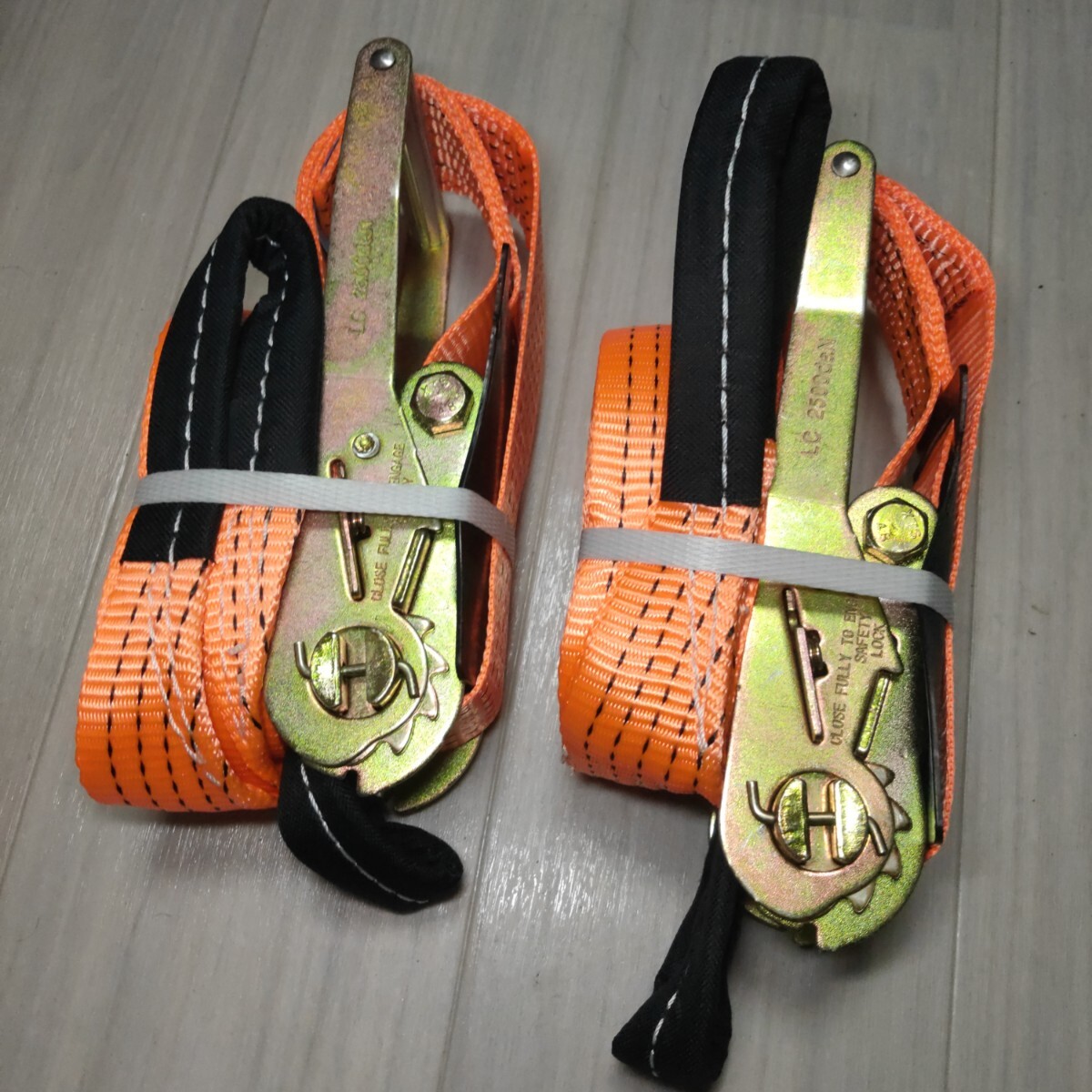新品 ラッシングベルト 2個セット トラック用 50mm幅 固定側1m巻側5m　ラチェット式 タイダウンベルト ワッカタイプ　送料無料