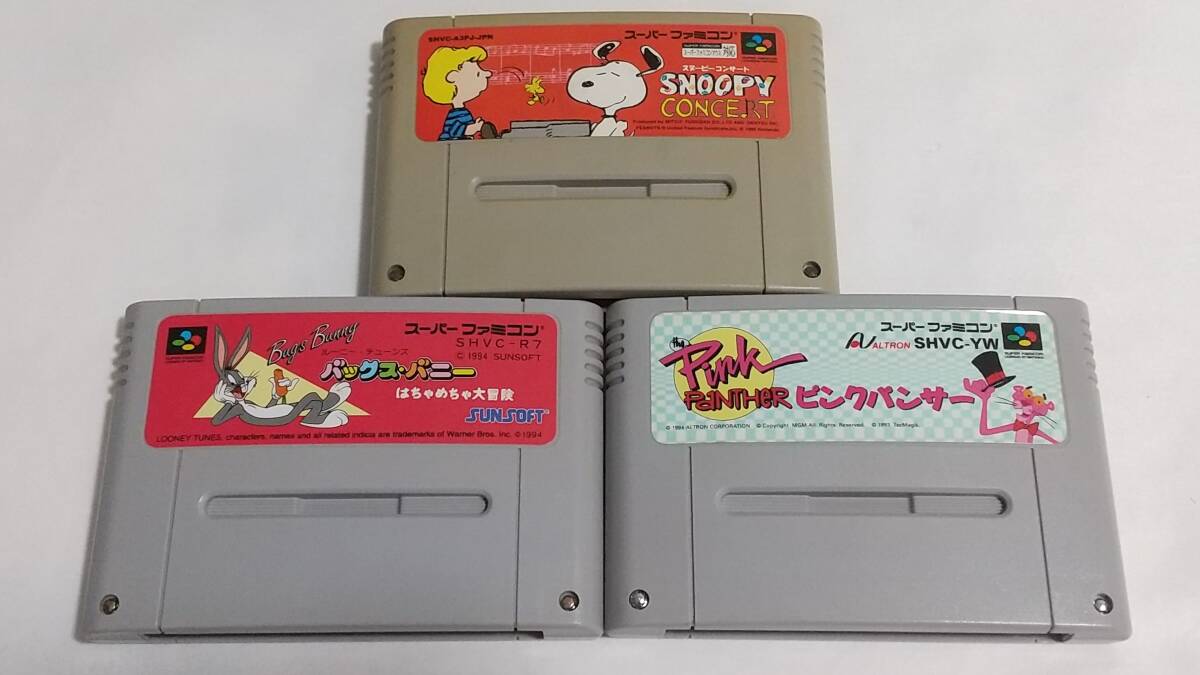 【送料込み】SFC　ピンクパンサー　バックス・バニーはちゃめちゃ大冒険　スヌーピーコンサート　Pink Panther　SNOOPY　簡易消毒済み