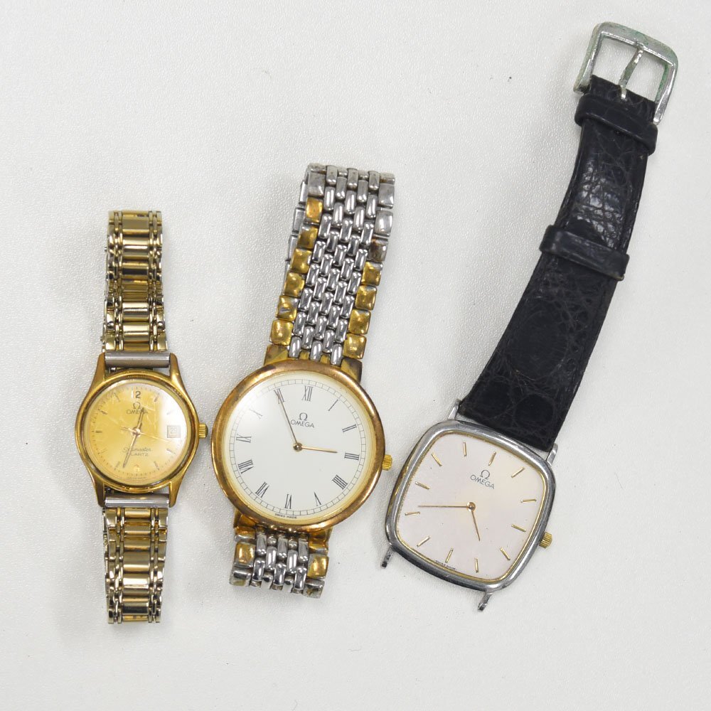 1円 不動品 腕時計 3本 オメガ クォーツ メンズ レディース まとめて 同梱不可