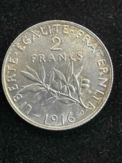 銀貨　フランス　２フラン銀貨　１９１６年