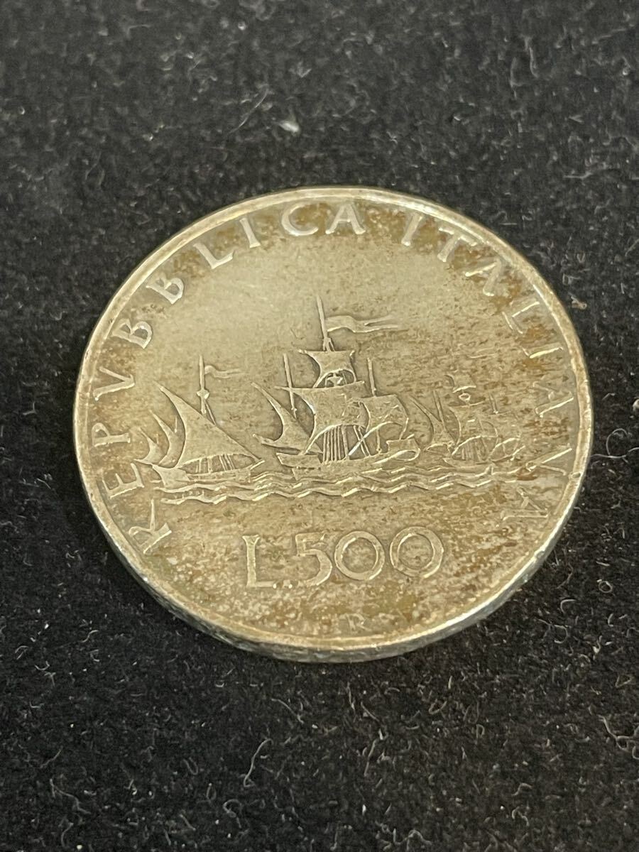 イタリア 500リラ銀貨 帆船 コロンブス号 REPVBBLICA ITALIANA