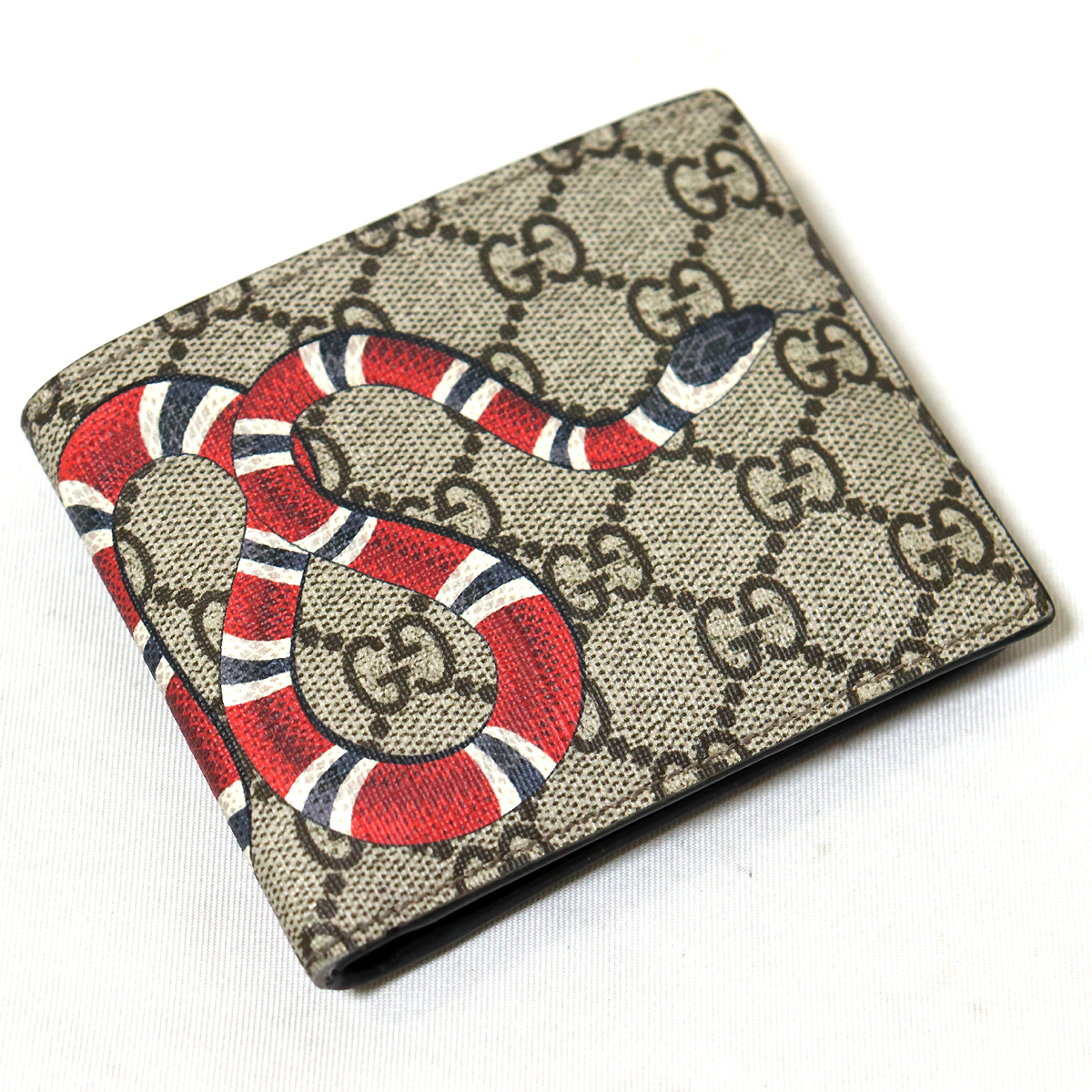 極美品 GUCCI グッチ GGスプリーム 2つ折り財布 PVC キングスネーク 小銭入れ付き 財布451266