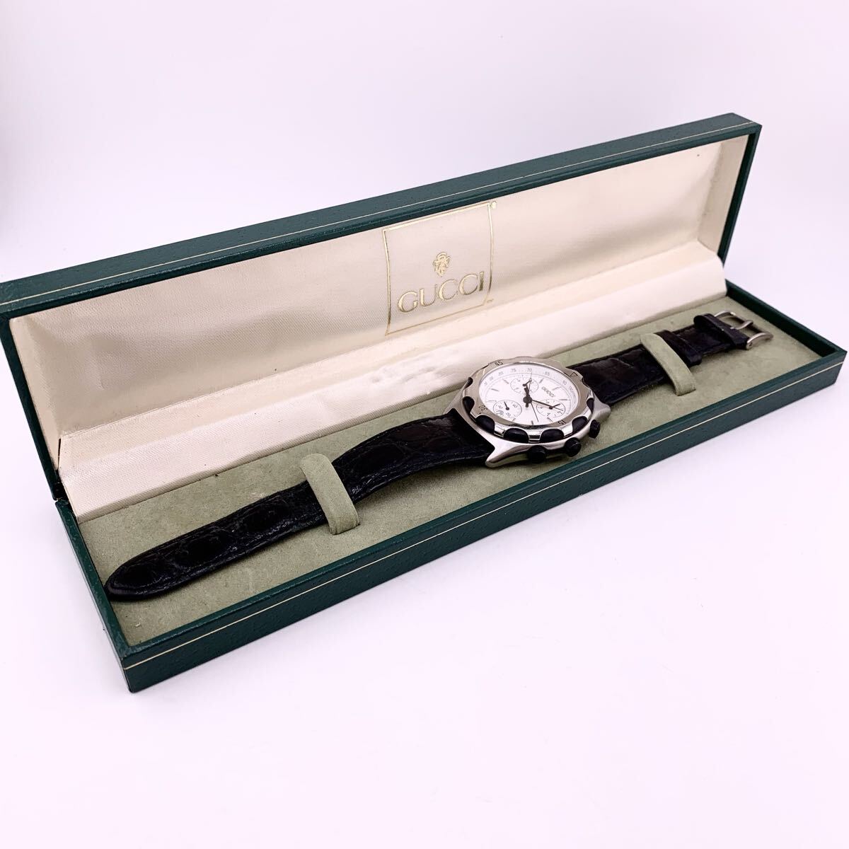 GUCCI グッチ 腕時計 ブラック ホワイト文字盤 クォーツ ウォッチ Watch【S71070-SJ590-2】