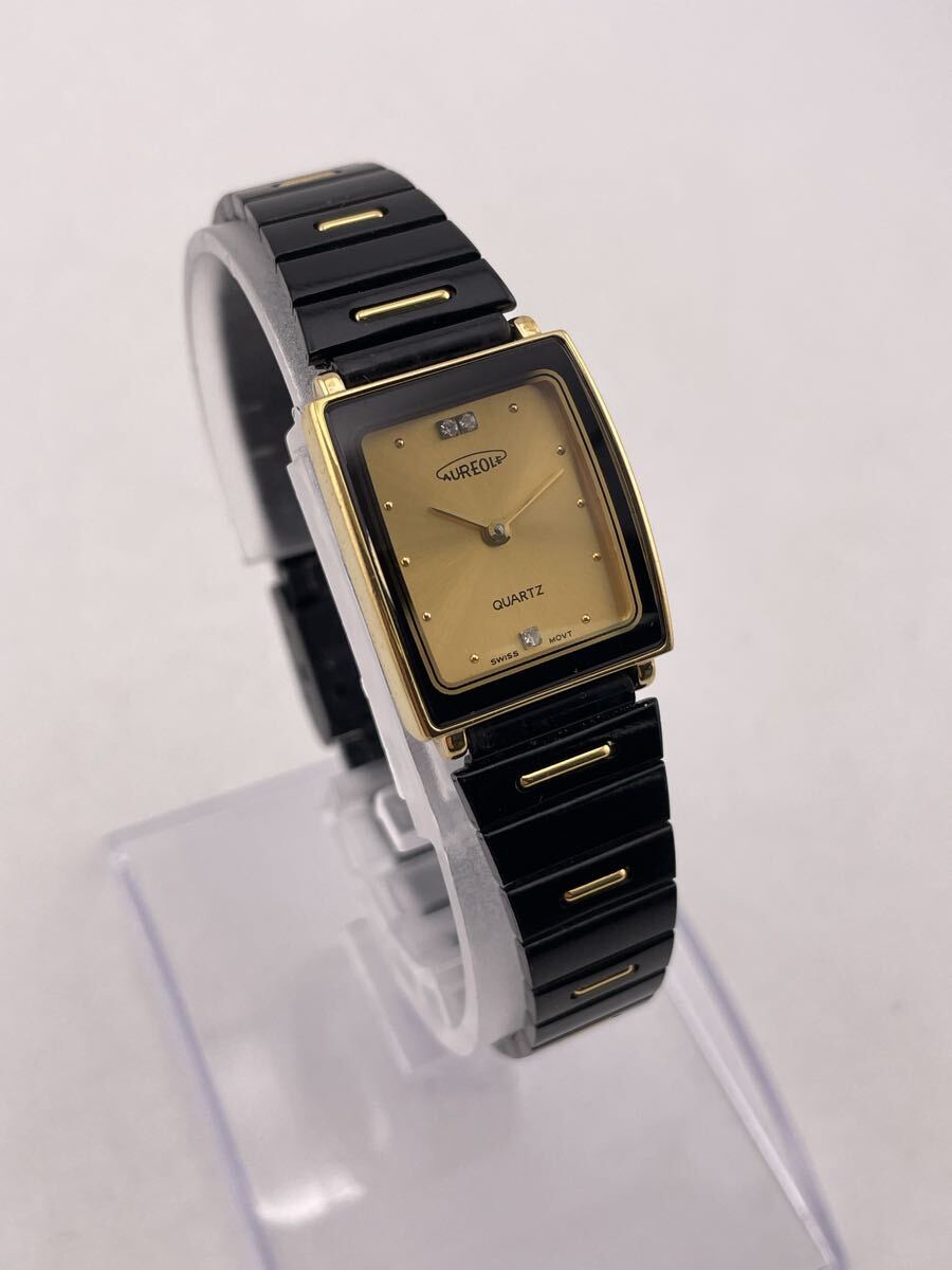 AUREOLE オレオール SW-323L QUARTZ クォーツ 腕時計 ゴールド文字盤 ブラック 【S84905-3271-2】