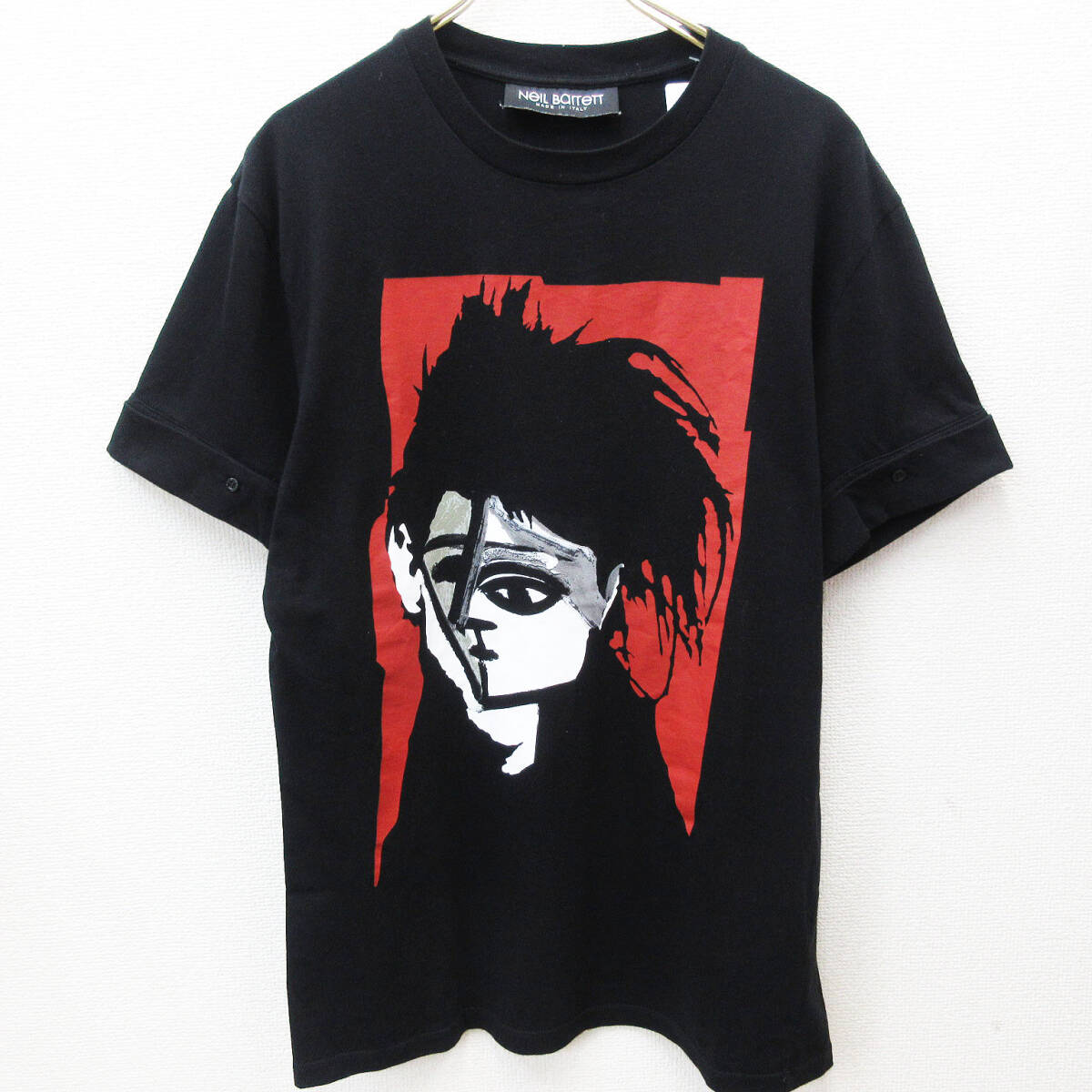 kkm5810 Tシャツ Neil Barrett/ニールバレット キュービスト・ポートレート・プリントT ブラック サイズS イタリア製