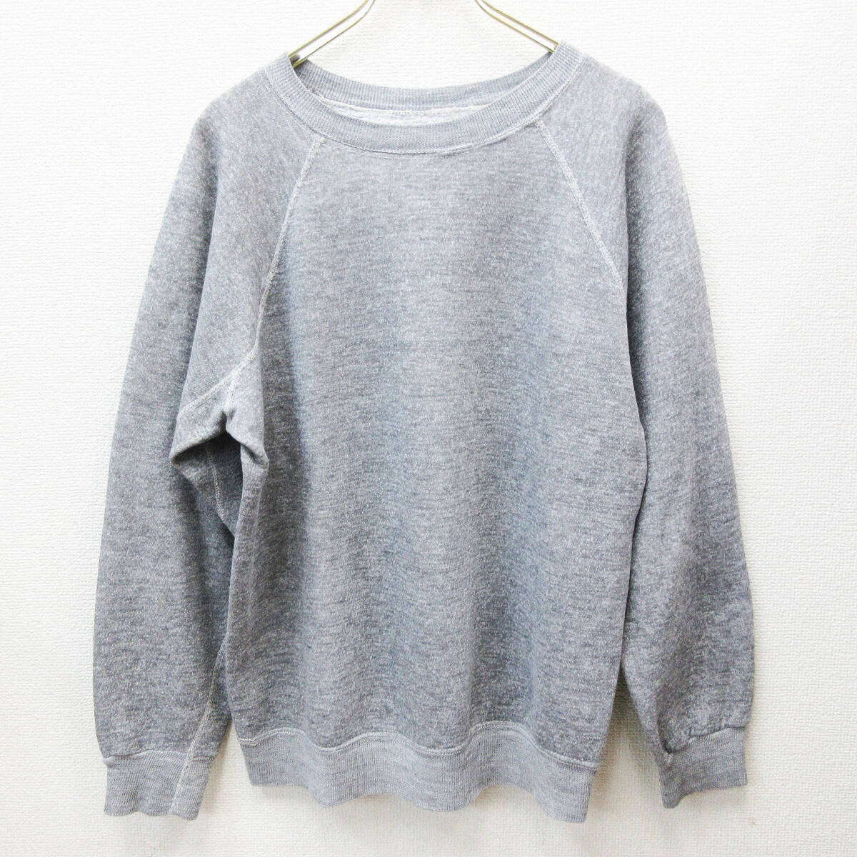 kkm5816 60s～70s スウェット シャツ 脇下ガゼット M程度 フラットシーマー 杢 ヘザーグレー 霜降り VINTAGE ヴィンテージ ブランク 無地