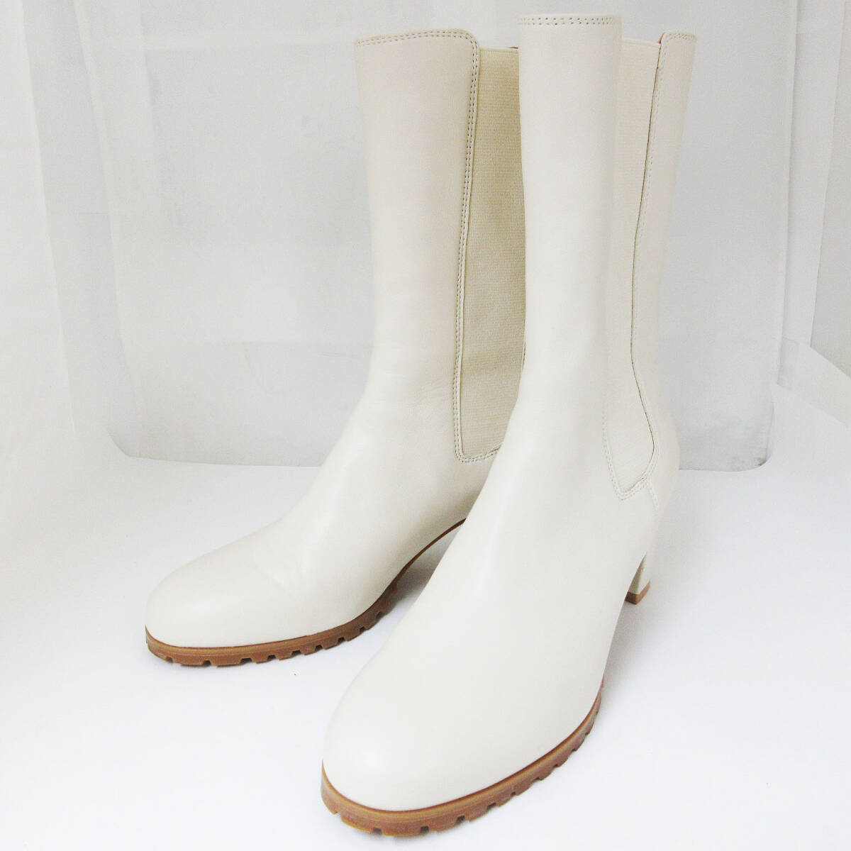 kkm5823 ブーツ PICHE ABAHOUSE/ピシェ アバハウス レディース サイズ39 ブーツ ベージュ系 レザー サイドゴア ヒール6.5cm ショートブーツ