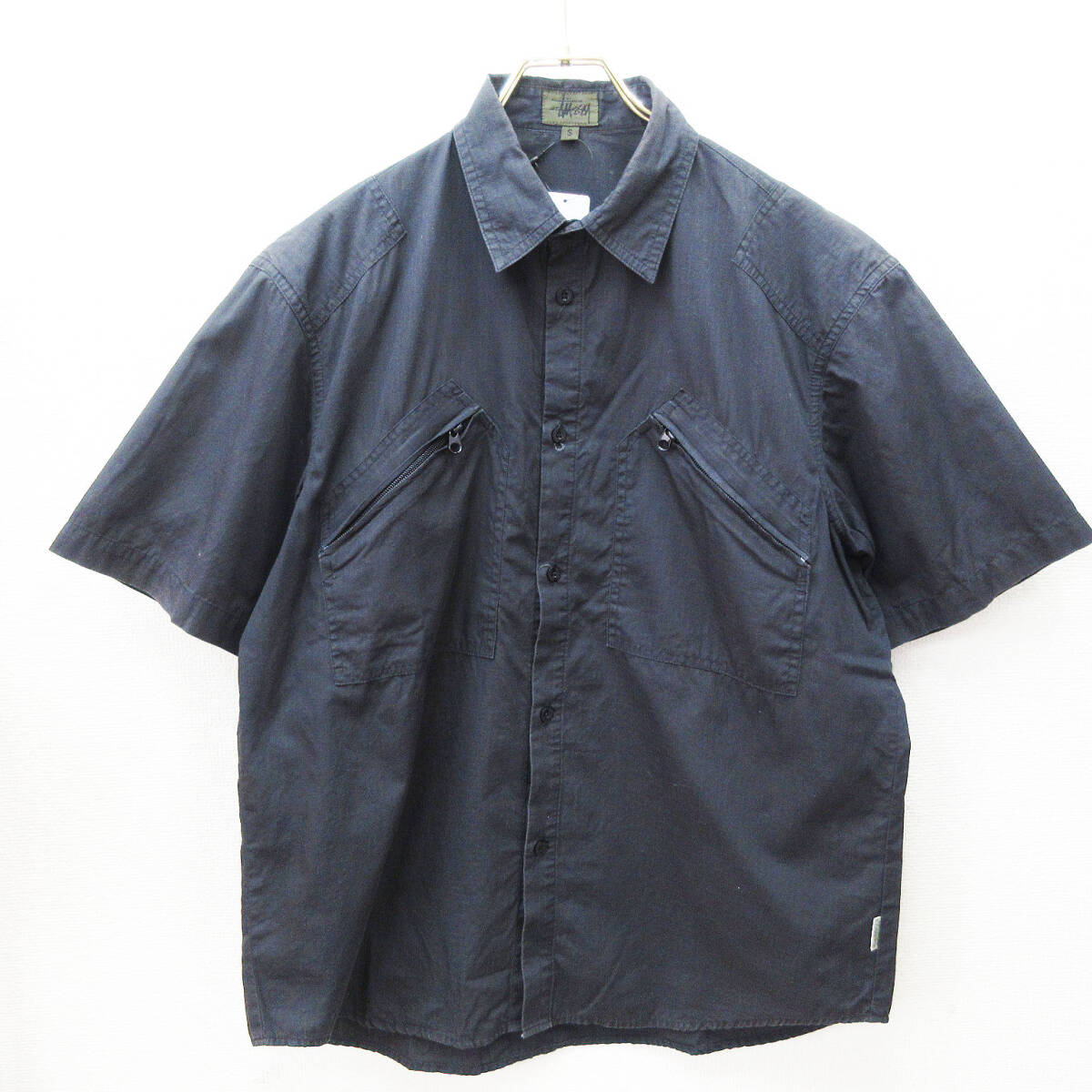 kkm5824 半袖ワークシャツ STUSSY/ステューシー 90s zip pockets shirts Ｓ オールド ジップポケット リップストップ ストリート Y2K
