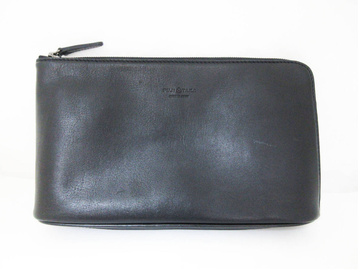 v03040 FUJITAKA フジタカ クラッチバッグ レザー ブラック ポーチ L字ジップ