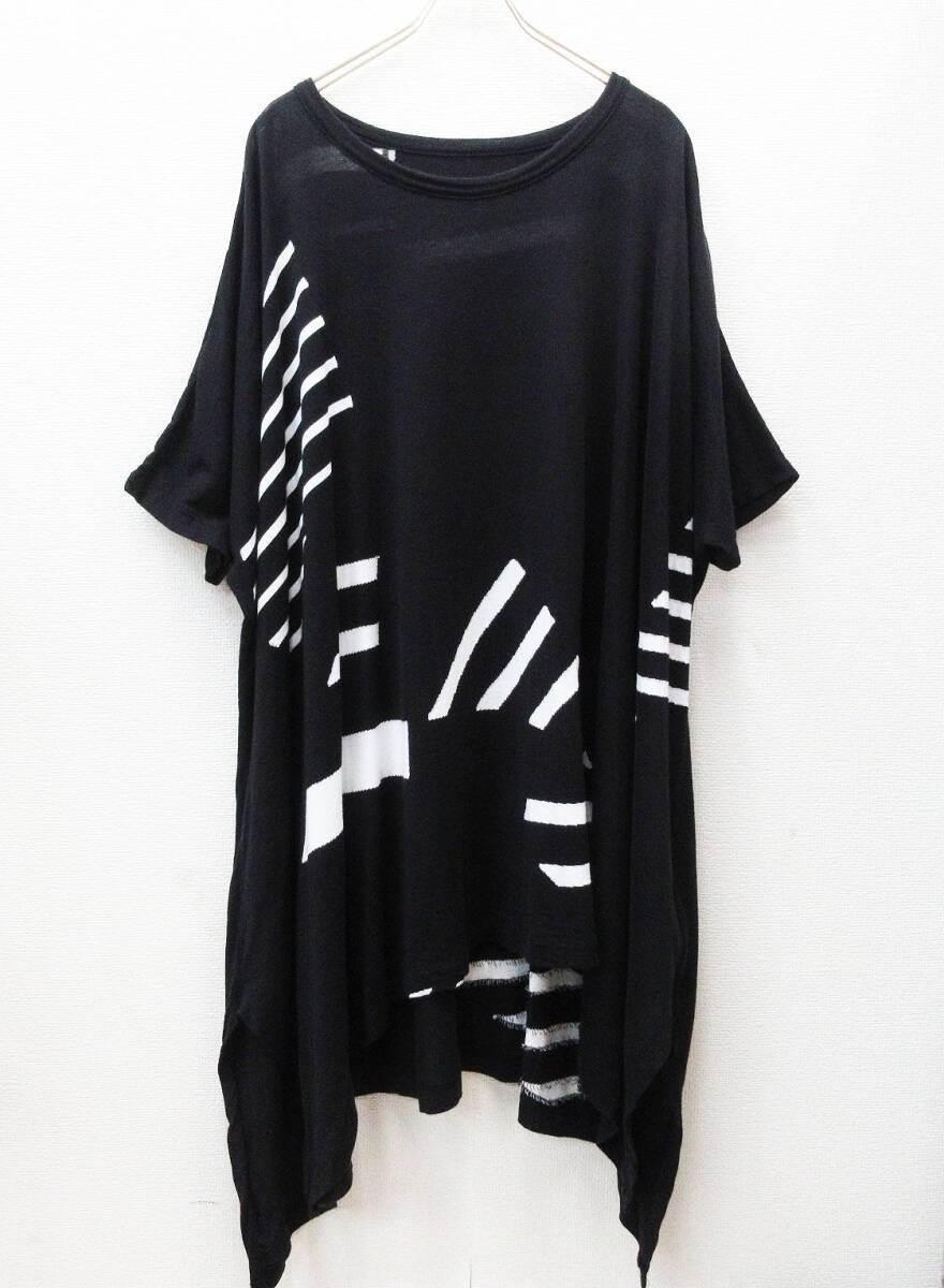 kkm5798 Tシャツ Ground Y/グランドワイ 22ss Triangle random border Drape big T サイズ3 GG-T14-010 ブラック 黒 ヨウジヤマモト 