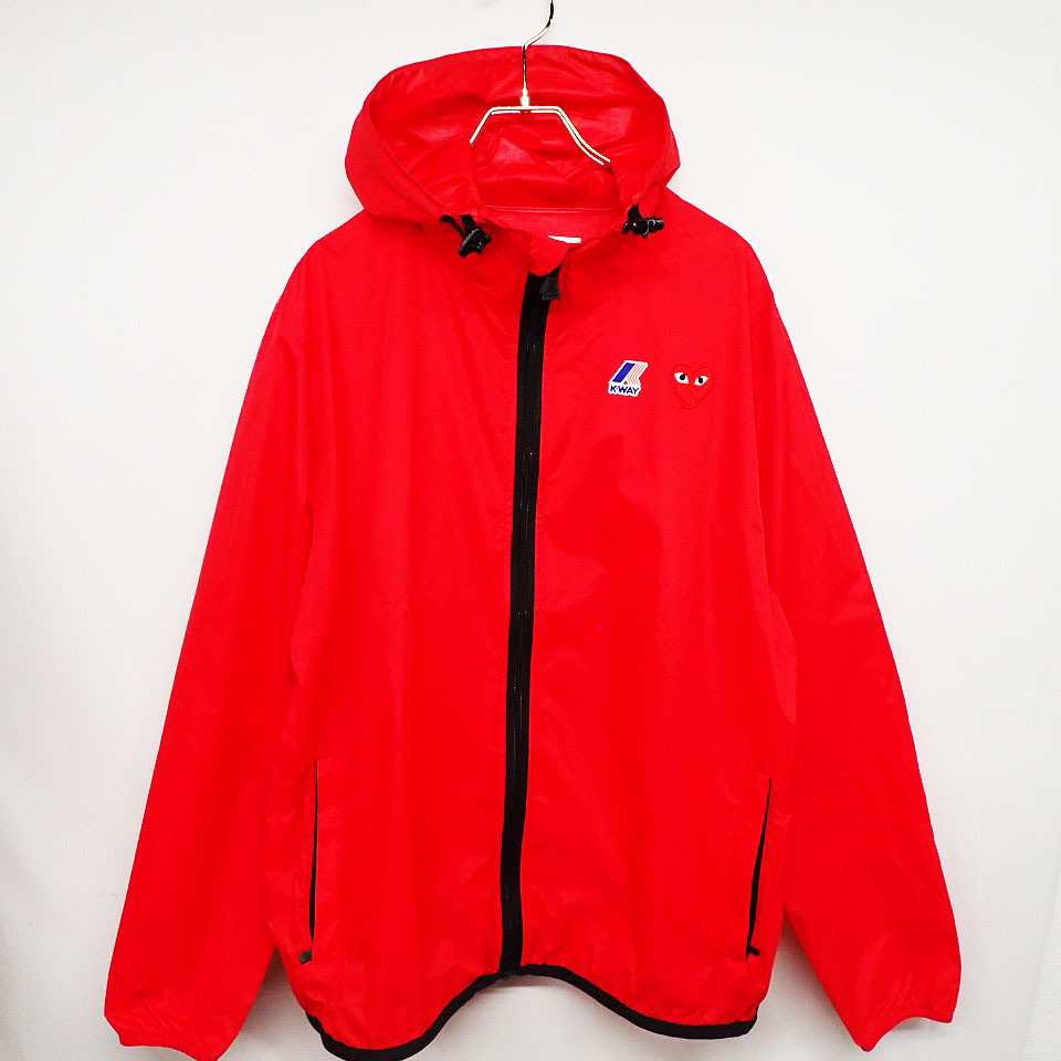 kkm5762 ナイロンジャケット PLAY COMME des GARCONS ｘ K-WAY FULL ZIP サイズＬ レッド プレイコムデギャルソン/ケーウェイ