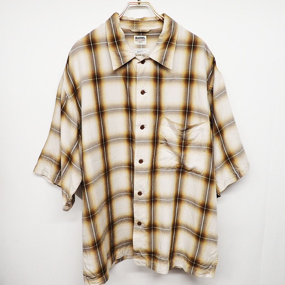 kkm5777 半袖シャツ BARNS OUTFITTERS/バーンズアウトフィッターズ Ombre Check SS Shirts サイズL ブラウン系 オンブレチェック テンセル