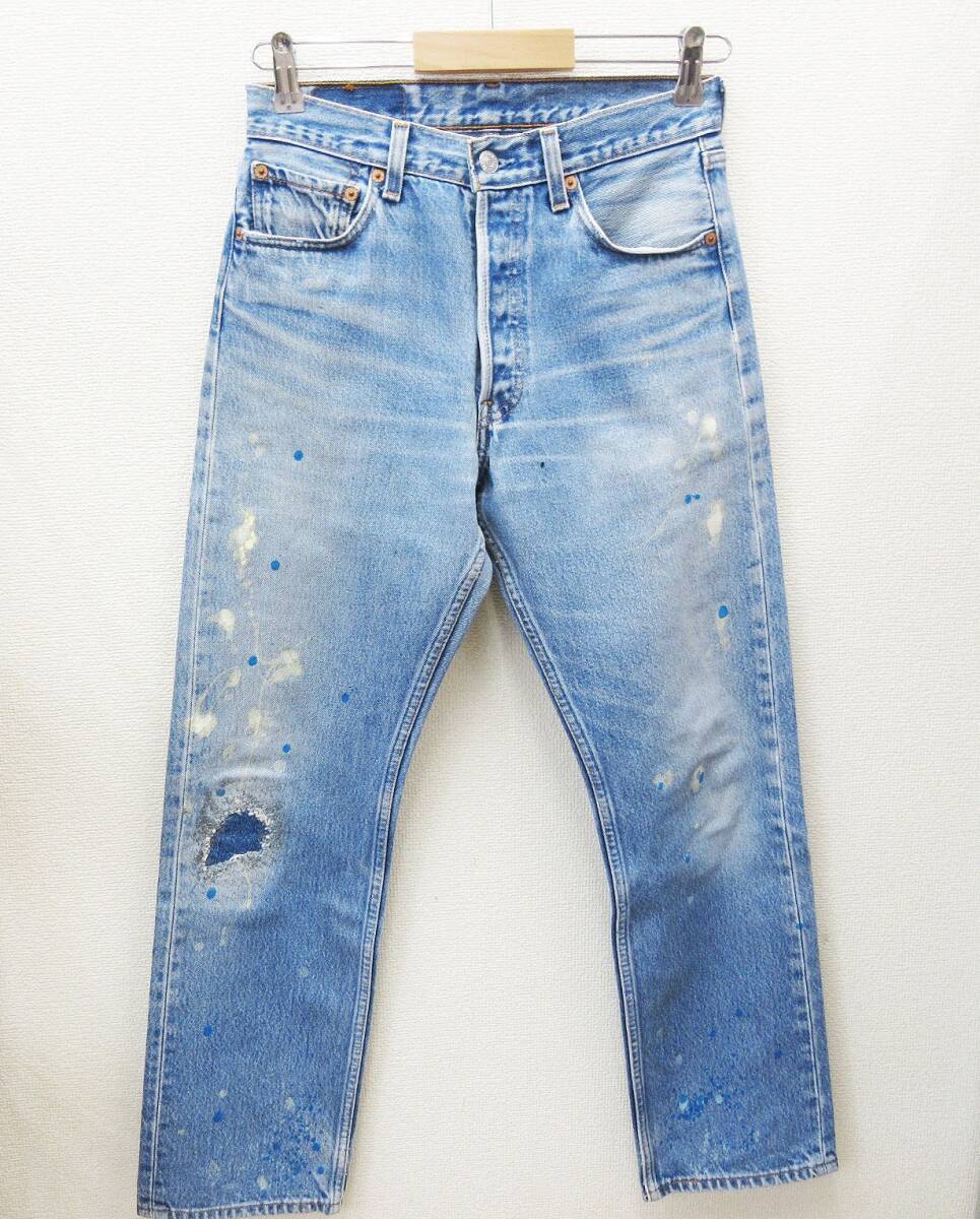 kkm5792 デニムパンツ Levi's/リーバイス 501 メキシコ製 90s 99年9月製造 ボタン裏647 MADE IN MEXICO ジーンズ W30 リペア ペンキ