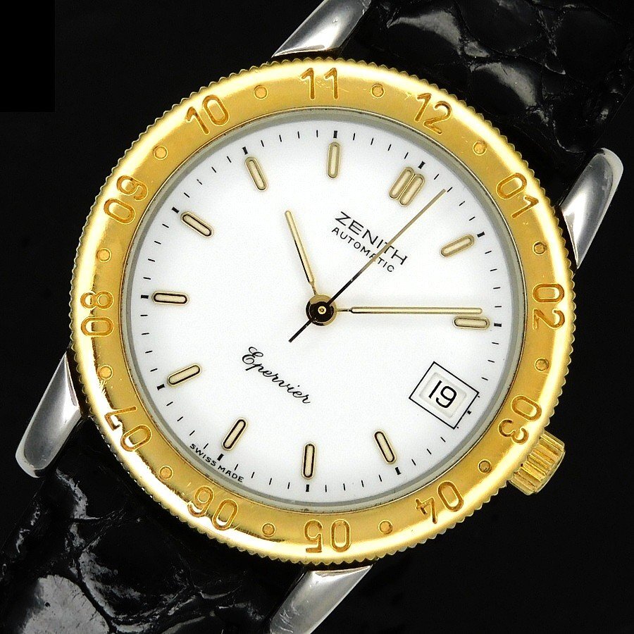 1990年モデル極上美品18金無垢回転ベゼル★ゼニス Epervier(エペルヴィエ) Ref.19.130.492★防水.耐衝撃.耐磁気☆Cal.49.2(2892-2)