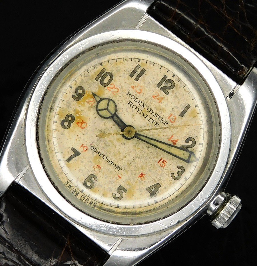 幻の逸品1941年製造24時間レッドインダイアル★ロレックス ロイヤリティー フラットバック Ref.2765★手巻10 1/2ライン☆スーパーバランス