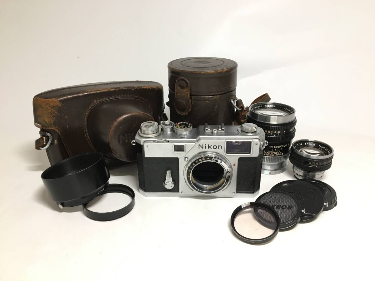 ★ Nikon S3 ? + NIKKOR-Ｐ・Ｃ 1:2.5ｆ＝10.5㎝ + S 1:1.4 f=5㎝ ★レンジファインダーカメラ 革ケース レンズケース ニコン