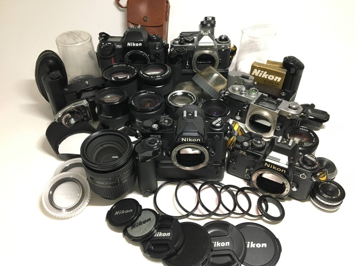 ☆ Nikon フィルム一眼カメラ まとめ ☆ FA + FM2 + AF NIKKOR 24-85mm 1:2.8-4 D 他 3台 レンズ 9本 モータードライブ ニコン