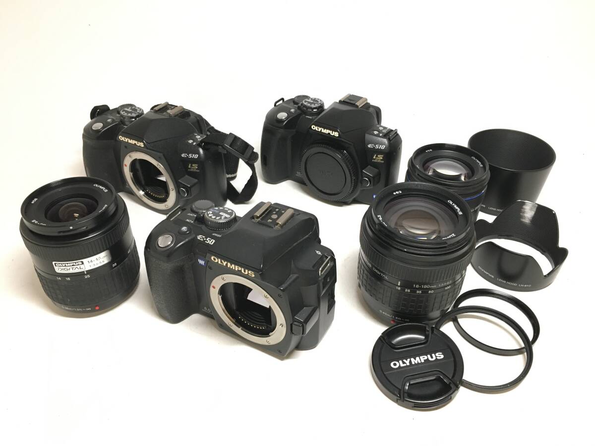 ☆ OLYMPUS デジタル一眼カメラ まとめ ☆ E-500 + E-510 ×2 + 18-180mm 1:3.5-6.3 + 14-45mm 1:3.5-5.6 他 レンズ1本 オリンパス