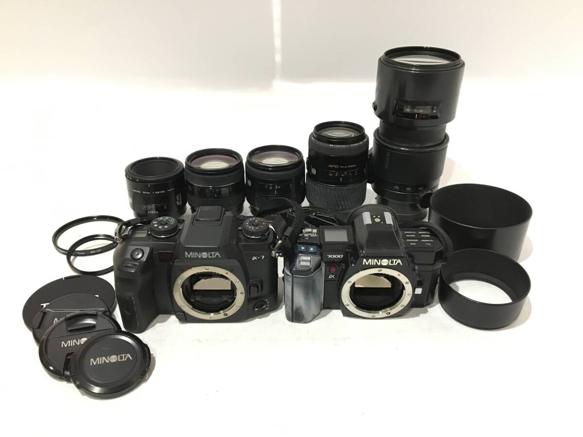 ☆ MINOLTA フィルム一眼カメラ まとめ ☆ α-7 + α7000 + TAMRON SP AF LD 70-210mm 1:2.8 他 レンズ4本 ミノルタ タムロン