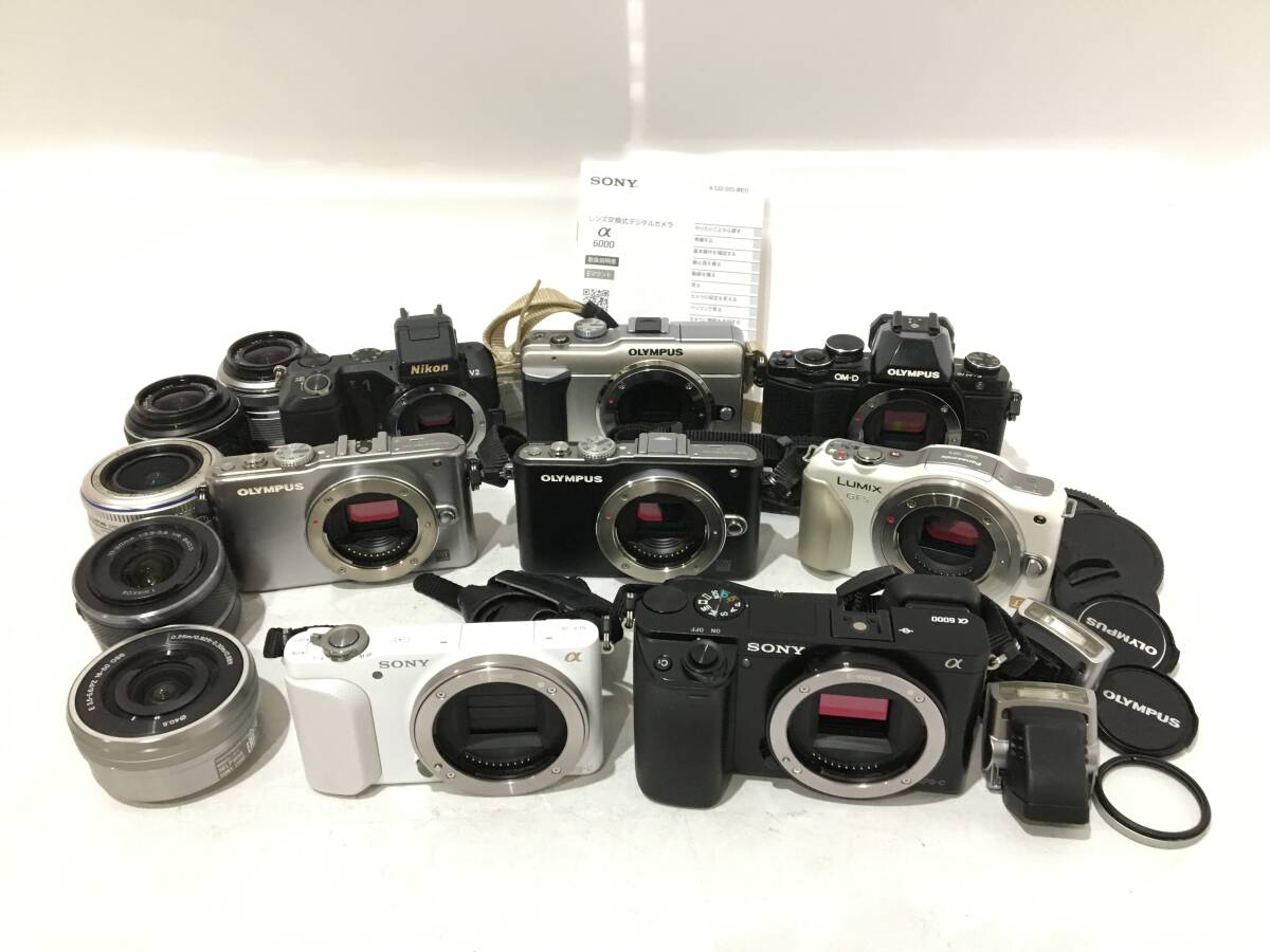 ☆ ミラーレス一眼カメラまとめ ☆ SONY α6000 + NEX-3N + OLYMPUS PEN Lite E-PL3 ×2 他 4台 レンズ5本 ソニー オリンパス