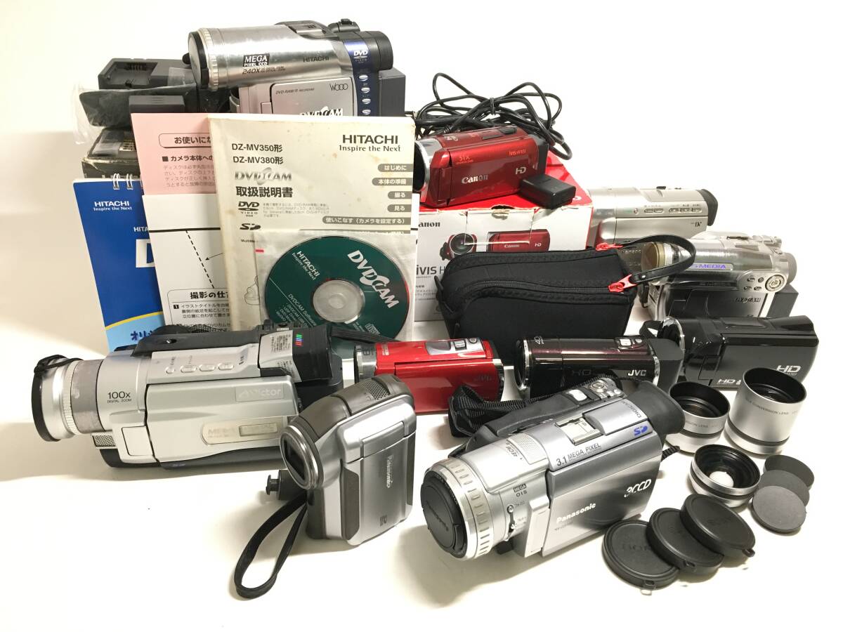 ☆ ビデオカメラ まとめ 3 ☆ Canon iVIS HF R31 + Panasonic NV-GS100 + SDR-S200 他 7台 レンズ 3本 元箱付き キャノン パナソニック