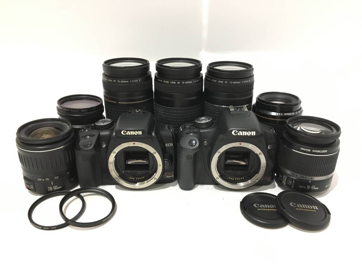 ☆ Canon デジタル一眼カメラ まとめ ☆ EOS Kiss Digital X + X3 + EF 75-300mm 1:4-5.6 III 他 レンズ 6本 キャノン