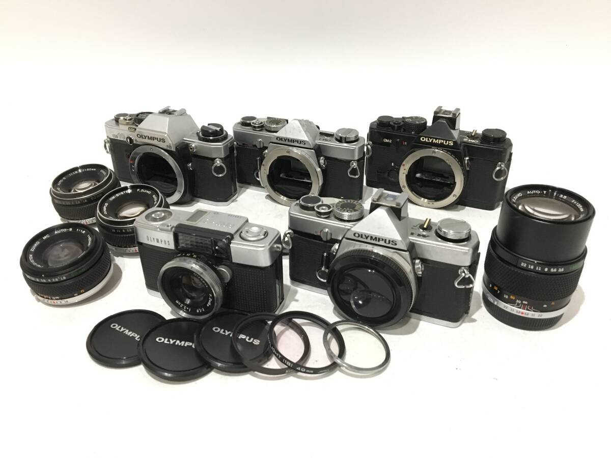 ☆ OLYMPUS フィルムカメラ 3 ☆ M-1 + OM-1 + OM-2 + OM10 + PEN-D + Auto-T 1:3.5 f=135mm 他 レンズ 3本 オリンパス