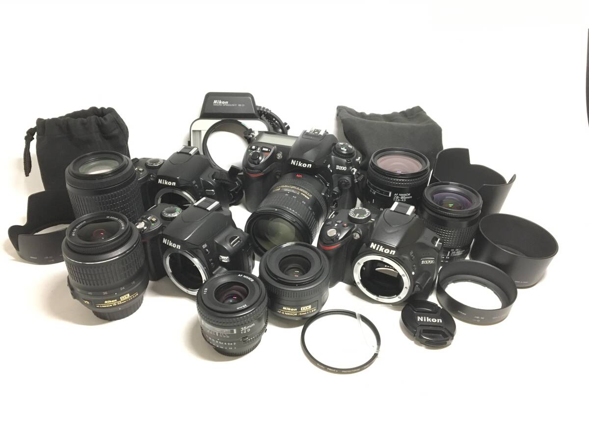 ☆ Nikon デジタル一眼カメラ まとめ 3 ☆ D40x ×2 + D200 + D3200 + AF 35mm 1:2 D + S 35mm 1:1.8 G 他 レンズ5本 ニコン