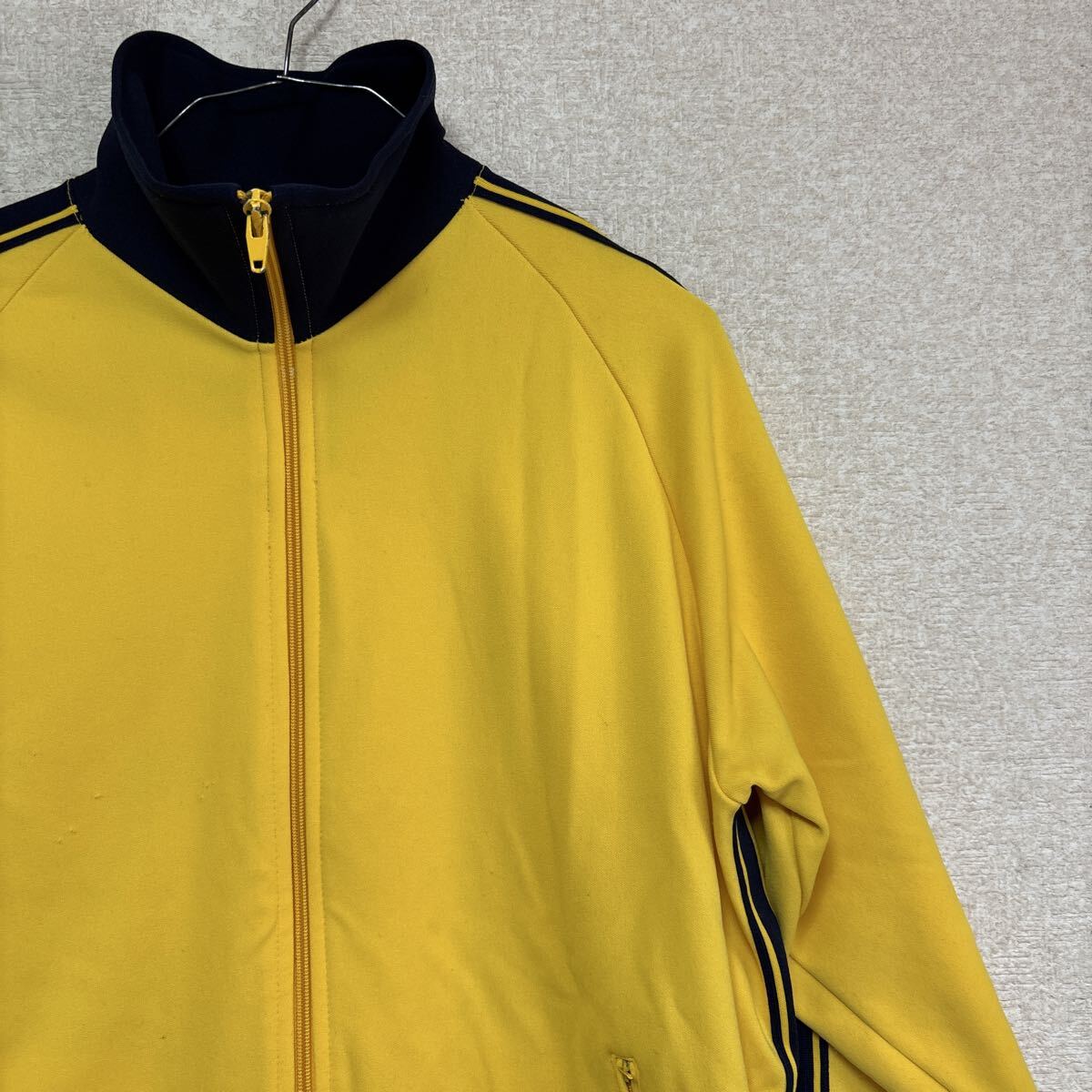 昭和レトロ ジャージ LL イエロー×ネイビー トラックジャケット ライン入り 体操服 ビンテージ 古着 スポーツウェア