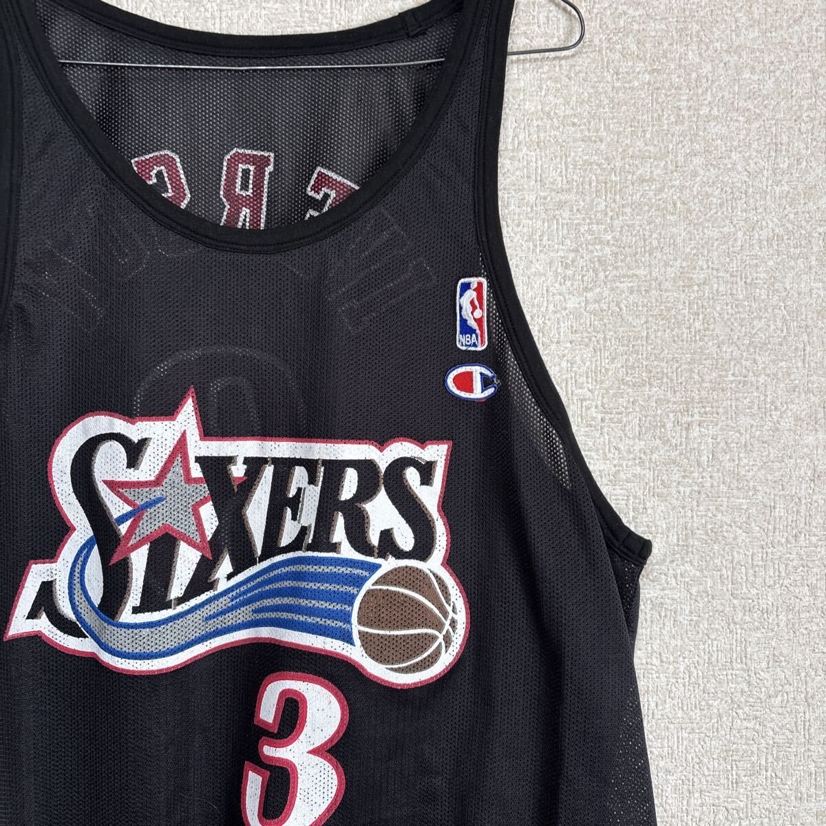 【希少 Champion製】NBA 76ers アイバーソン #3 ユニフォーム 48 黒 ブラック Allen Iverson セブンティシクサーズ バスケ タンクトップ