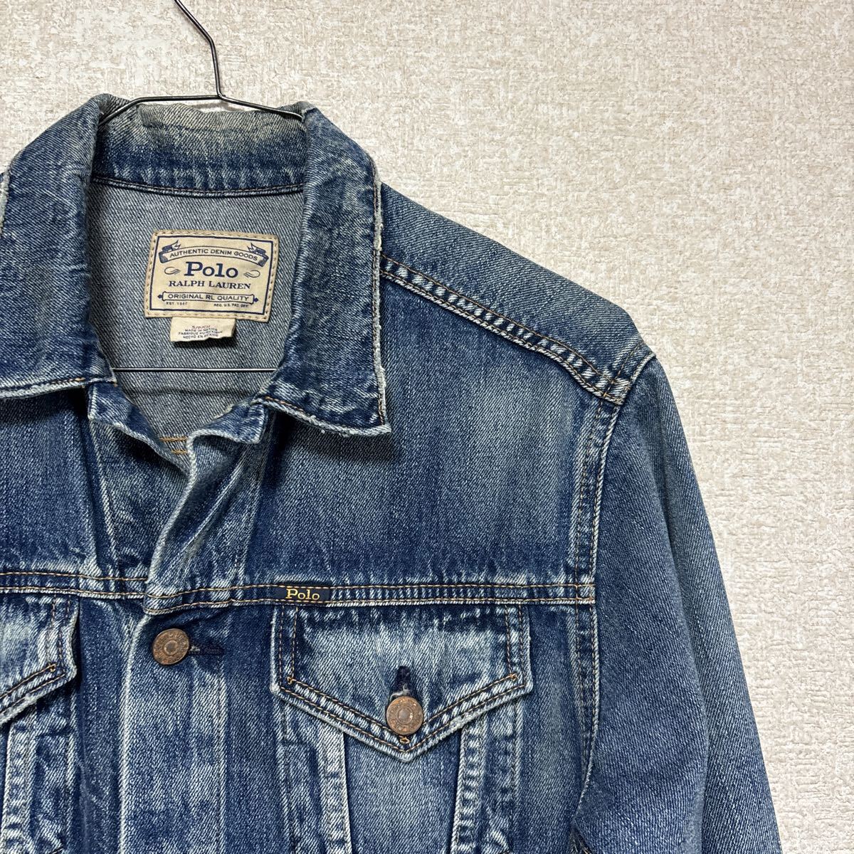 POLO RALPH LAUREN デニムジャケット S インディゴ ダメージ加工 ラルフローレン Gジャン メンズMサイズ相当