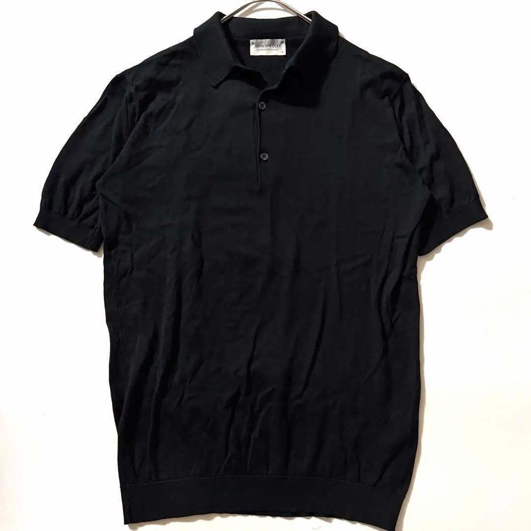 現行タグ 英国製 John Smedley ジョンスメドレー シーアイランドコットン SEA ISLAND COTTON 半袖 ニットポロシャツ ブラック M