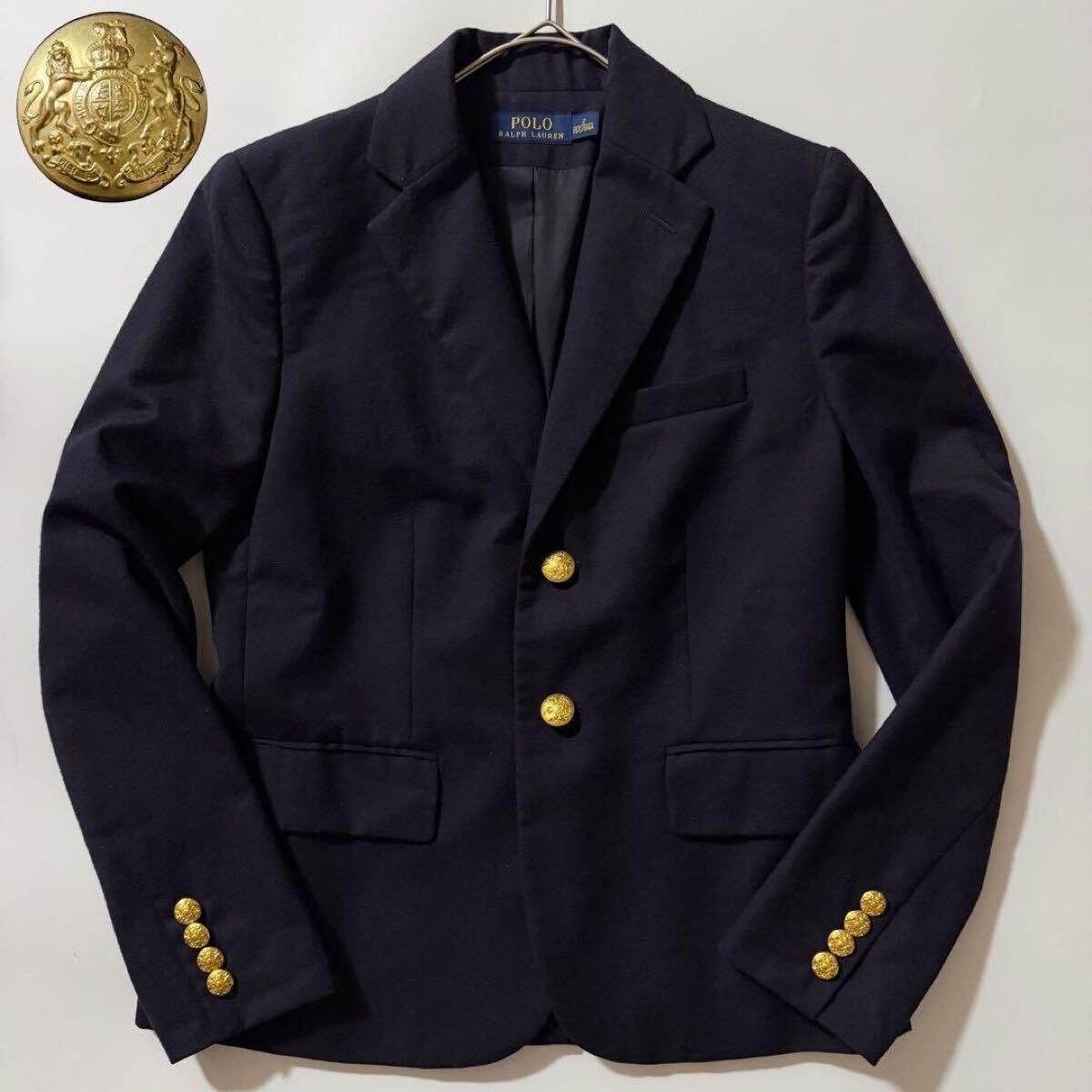 Polo Ralph Lauren ポロラルフローレン 紺ブレ テーラードジャケット ブレザー 金ボタン ウール S 刻印ボタン ネイビー レディース