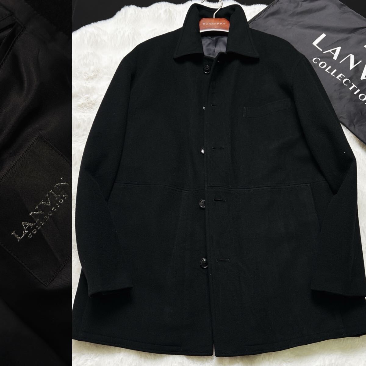 【美品】幻の最高級カシミヤ100%★極稀少L!! LANVIN ランバン【繊維の宝石】艶感立体チェスターコート　collection 