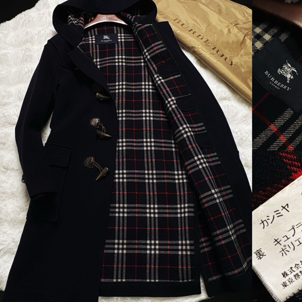 サイズL BURBERRY LONDON 幻の最高級カシミヤ★メルトンウール　 ダッフルコート 大きいサイズ　バーバリーロンドン　コート　24万