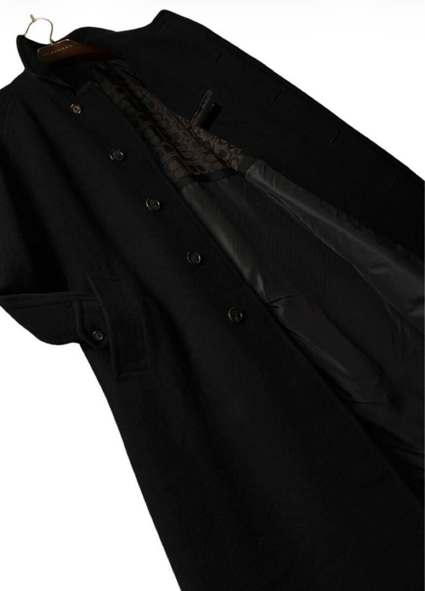 大きい175 BURBERRY LONDON 幻の最高級カシミヤ　★極稀少シェットランドWOOL 艶感立体ハイネックトレンチコート BBロゴ美色　20万