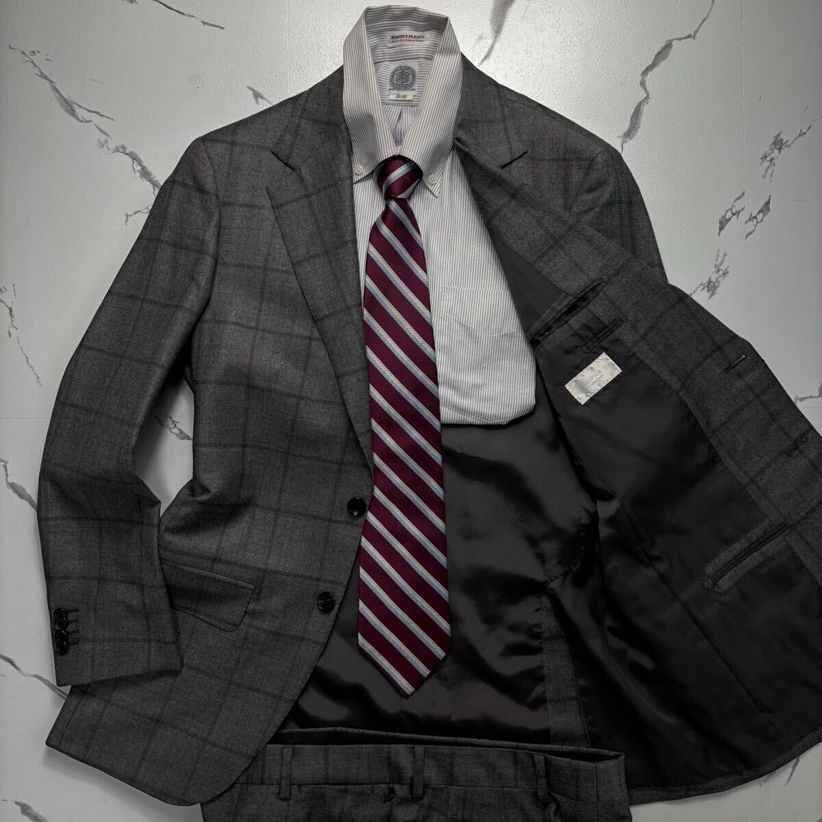 未使用級◎エルメネジルドゼニア×エディフィス『圧倒的高級感』Ermenegildo Zegna スーツ セットアップ チャコールグレー チェック 46位 