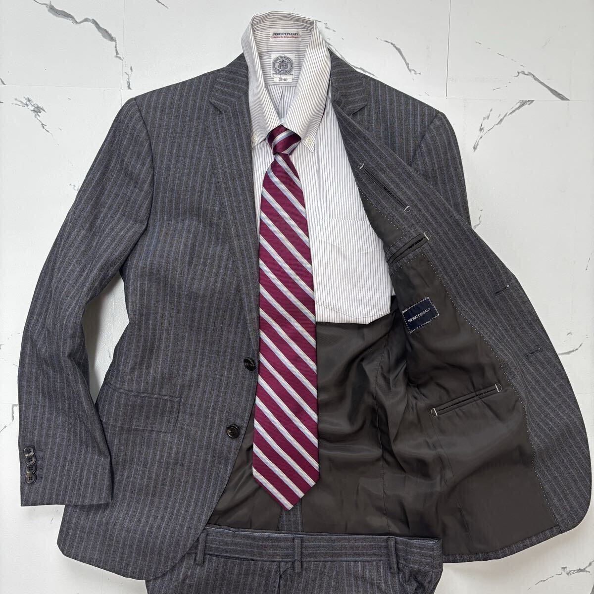 未使用級◎スーツカンパニー『圧倒的高級感』THE SUIT COMPANY スーツ セットアップ ストライプ super120's 170cm-8drop M相当 46