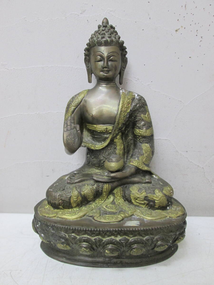 (19)☆薬師如来坐像 チベット仏教 仏像 真鍮 銅製 高さ約36cm