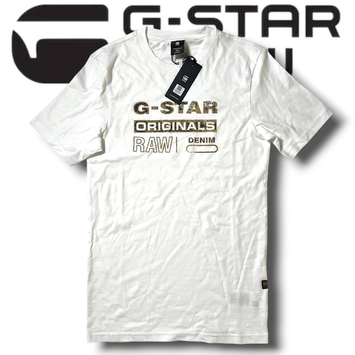 新品 G-STAR RAW ジースター ロゥ DISTRESSED ORIGINALS SLIM R T プリント 半袖 Tシャツ XXS ホワイト系 春夏 B10507