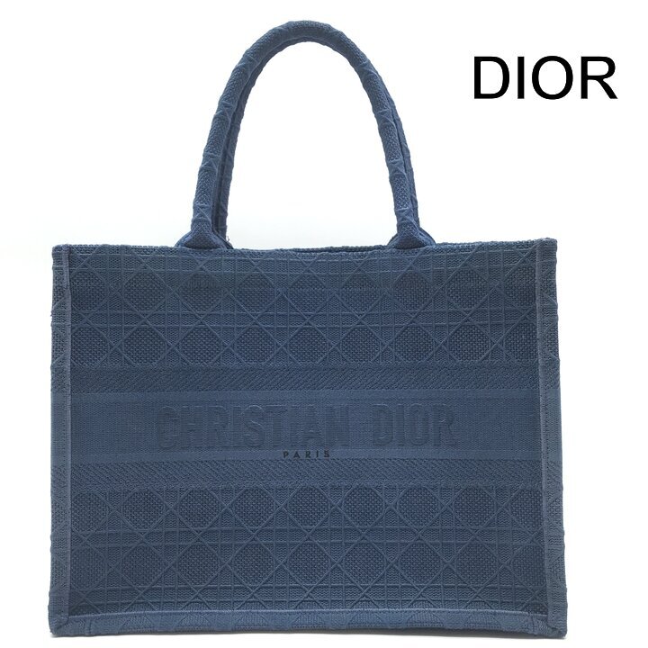 美品 Christian Dior ディオール ブック トート カナージュ ミディアム キャンバス ブルー レディース ブランド 鞄 k7761